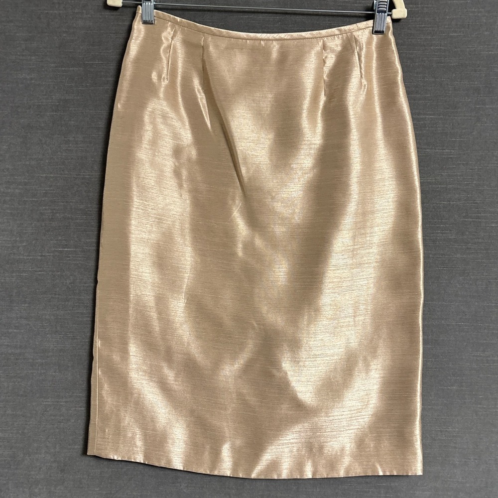 Le Suit Skirt Suit 6 Gold Satin Shimmer Metallic Formal Wedding Evening Mother - Picture 3 of 16